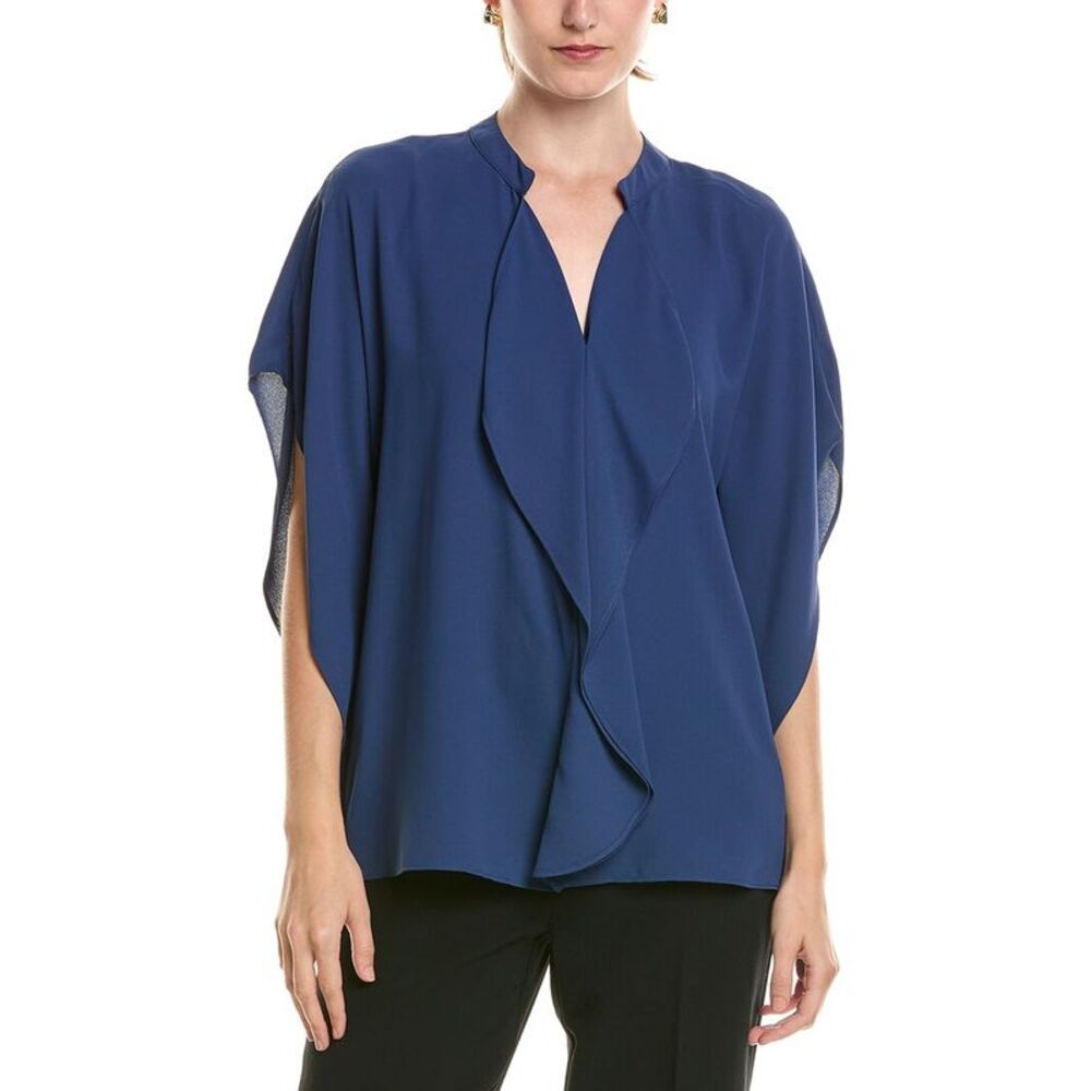 Anne Klein Womens  Flutter Y-Neck Blouse, Blue